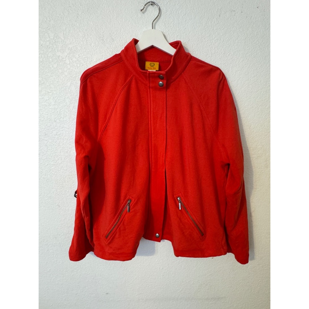 Ruby Rd Womens Jacket Red Full Zip Mandarin‎ Collar Cotton Blend French Terry